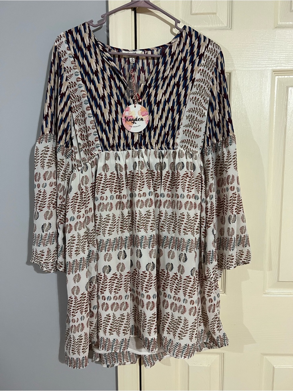 Hayden Multicolor Boho Print Tunic — Navy, Brown, Cream